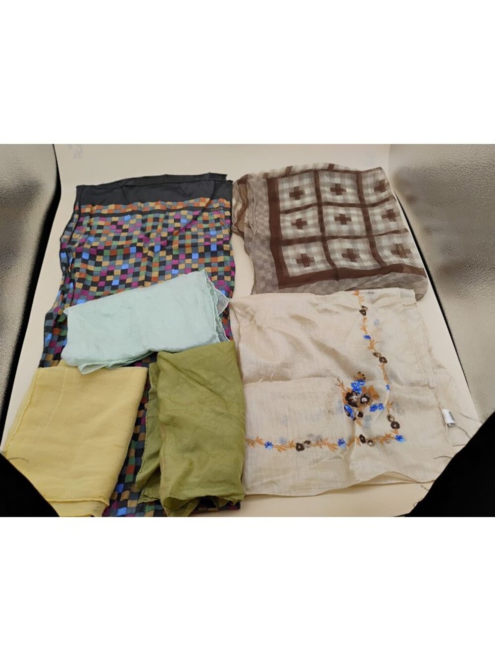 Vintage Silk & Cotton Scarves Lot Echo Cacharel Floral Geometric Multicolor Neut